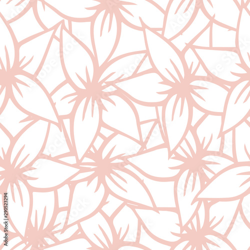 Vector Asian Florals in White and Soft Dusty Pink seamless pattern background. Perfect for fabric, wallpaper and scrapbooking projects.
