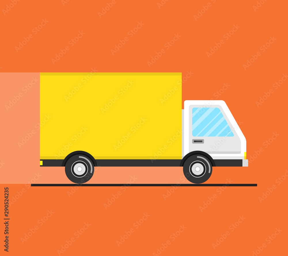 Concept of the shipping service. Truck van of delivery rides at high speed. Flat vector illustration. Concept of the shipping service. Truck van of delivery rides at high speed. Flat vector illustration.