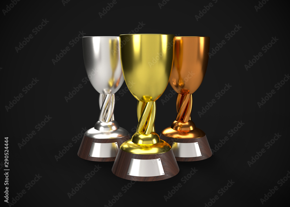 Fototapeta premium Gold Silver & Bronze Trophy Champions Winner 3D Render
