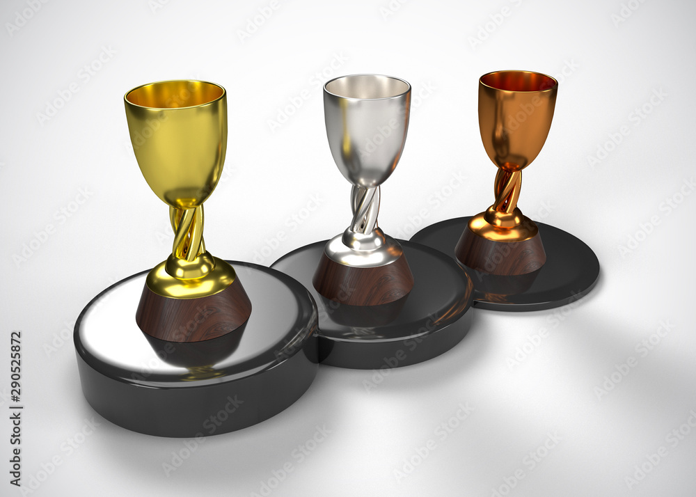 Gold Silver & Bronze Trophy Champions Winner 3D Render Gold Silver & Bronze Trophy Champions Winner 3D Render