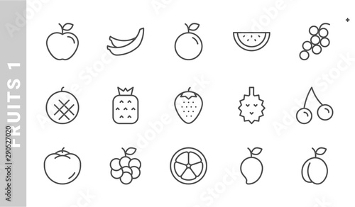 fruit 1 icon set. Outline Style. each made in 64x64 pixel