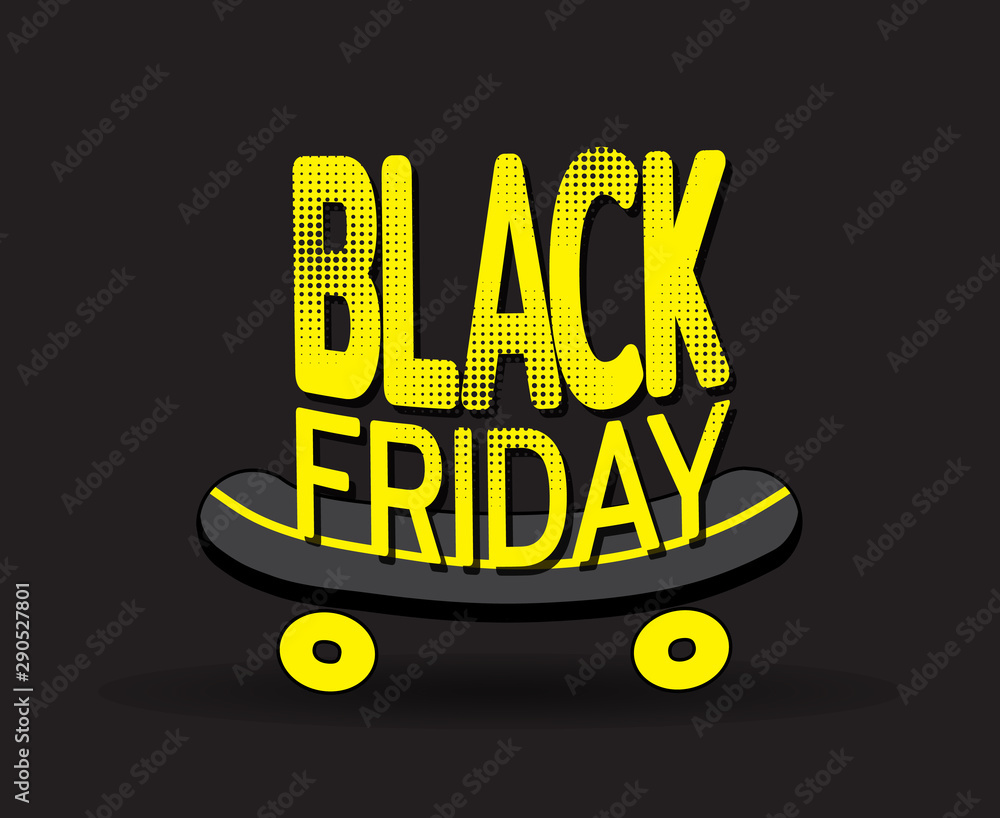Black friday on skateboard. Banner for sale of sporting goods. Template for  use on flyer, poster, booklet. Vector Stock ベクター | Adobe Stock