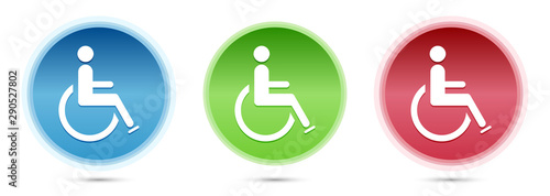 Wheelchair handicap icon glass round buttons set illustration