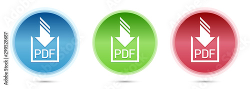 PDF document download icon glass round buttons set illustration