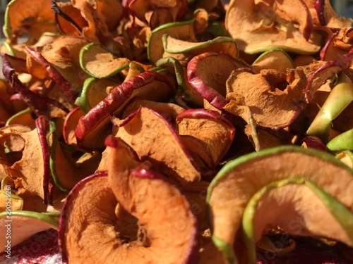 background of sliced dried apples. Dried fruits