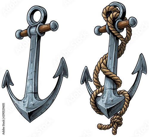 Fotografia Cartoon colorful metal ship anchor with rope