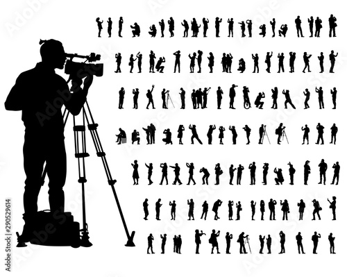 Man and women with camera on white background