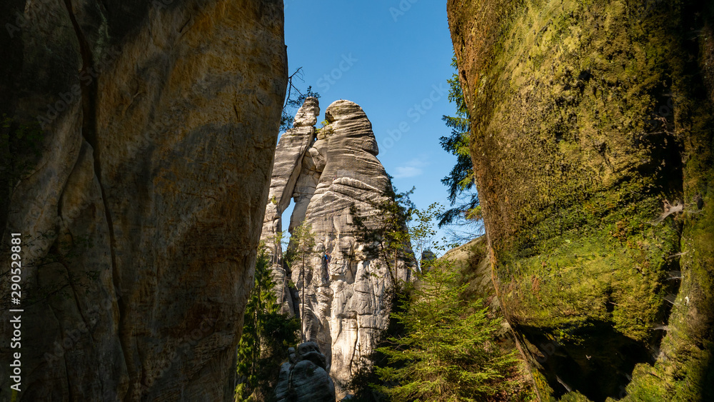 The lovers in rock town of Adrspach. Adrspach National Park in northeastern Bohemia, Czech Republic, Europe.