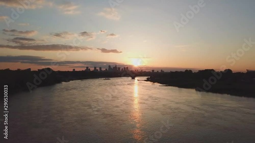 Aerial view of Warsaw from the Vistula River - zoom in