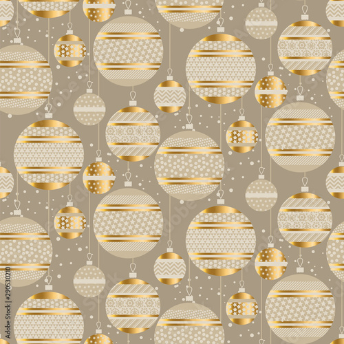 Christmas gold decor baubles seamless pattern