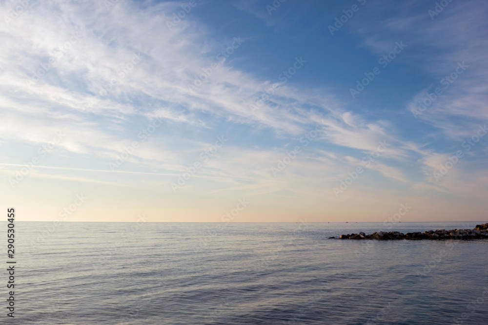 Obraz premium Sunset at the Aegean sea, Paralia Katerini, Greece