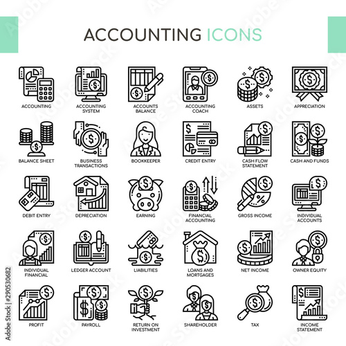 Accounting , Thin Line and Pixel Perfect Icons
