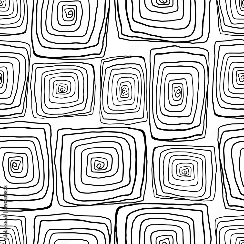 Abstract vector seamless pattern. Chaotic spiral lines in a concise composition. Original hand drawn contrast wallpaper for any application. Abstract vector seamless pattern. Chaotic spiral lines in a concise composition. Original hand drawn contrast wallpaper for any application.