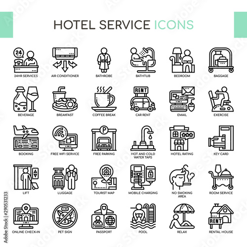 Hotel Service , Thin Line and Pixel Perfect Icons