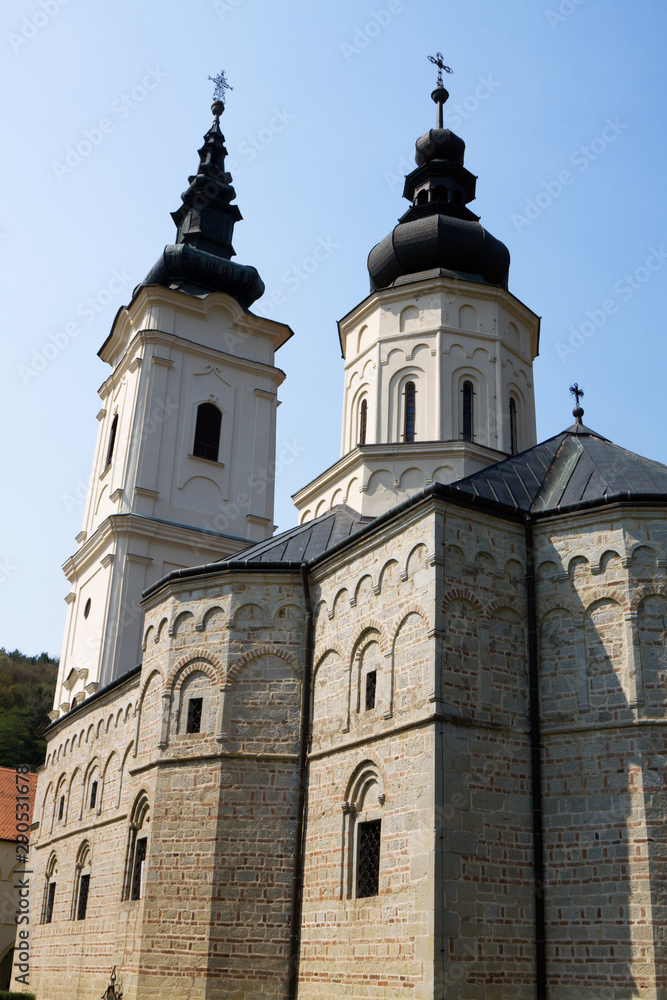 The church in the orthodox monastery Jazak in Serbia, close-up