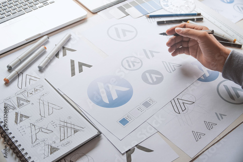 Tableau sur toile Graphic designer creative design sketch drawing logo Trademark brand Workspace