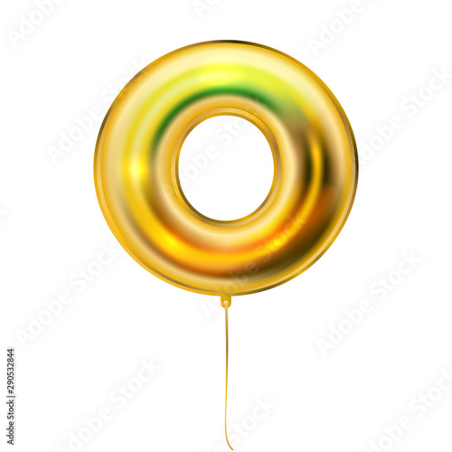 Gold metallic balloon, inflated alphabet symbol O