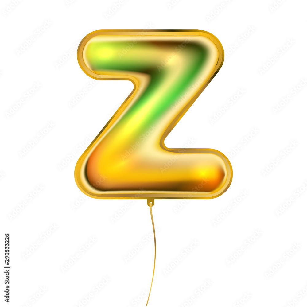 Gold metallic balloon, inflated alphabet symbol Z Gold metallic balloon, inflated alphabet symbol Z