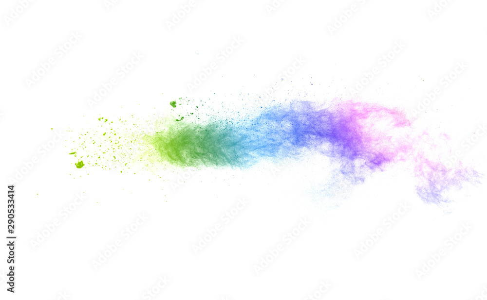 Fototapeta premium Zamrozić ruch kolorowego proszku wybuchającego na białym tle. Maluj Holi.