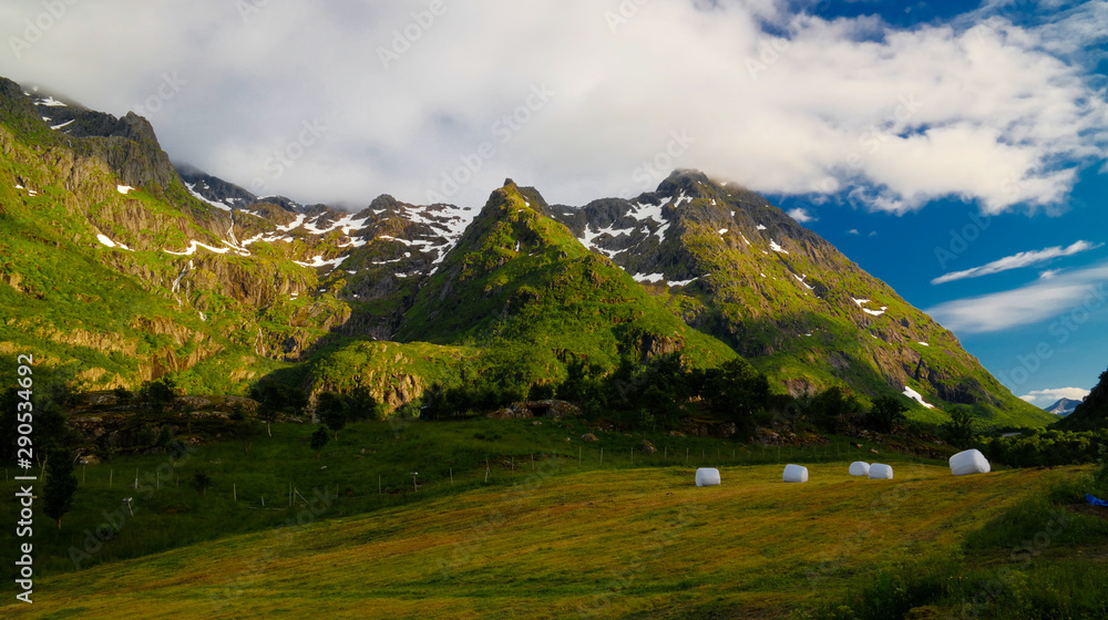 Landscape panoramic view to Eidevatnet lake , Austvagoy, Lofoten, Norway