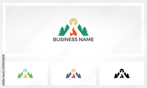 Bonfire Camp On A Pine Forest Logo
