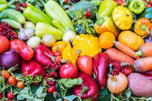 Fototapeta Naklejka Na Ścianę i Meble -  Fresh autumn harvest vegetables lying in a bunch