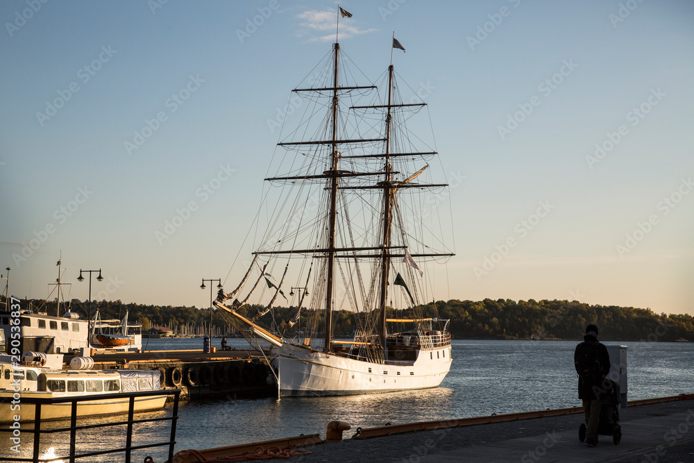 Historical tall ship moored in Oslo harbor Historical tall ship moored in Oslo harbor