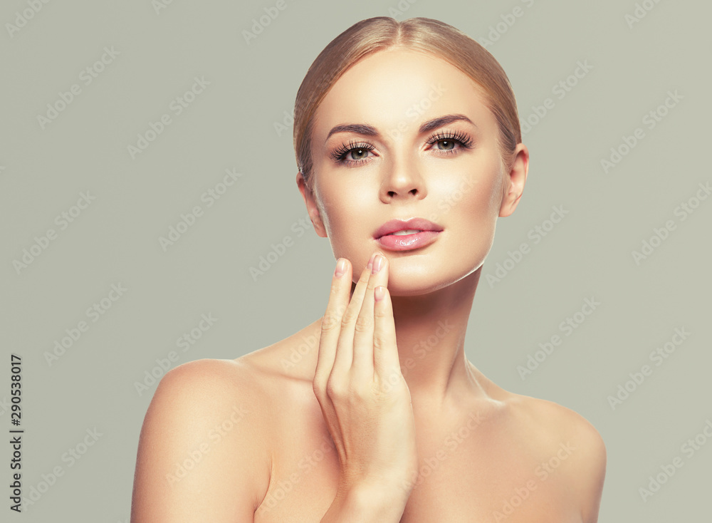 Beauty woman face healthy skin blonde hair Beauty woman face healthy skin blonde hair