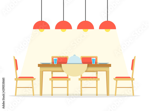 Dining table and two chairs. Vector illustration.