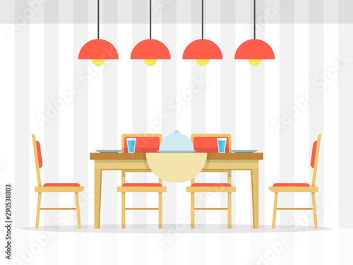 Dining table and two chairs. Vector illustration.