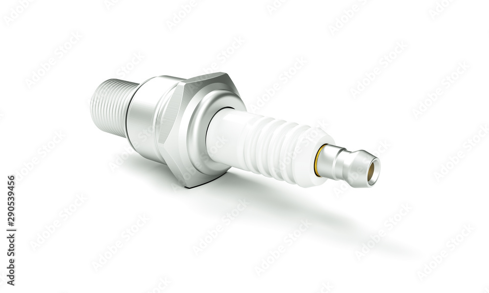 Spare parts spark plugs on white background for car and motorcycle. New auto parts spark plug. 3D render Spare parts spark plugs on white background for car and motorcycle. New auto parts spark plug. 3D render