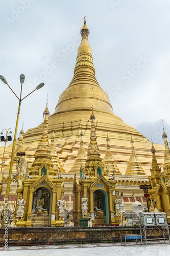 Shwedagon pagoda in a rainy day.  Yangon  Rangoon  Burma  Mianmar.