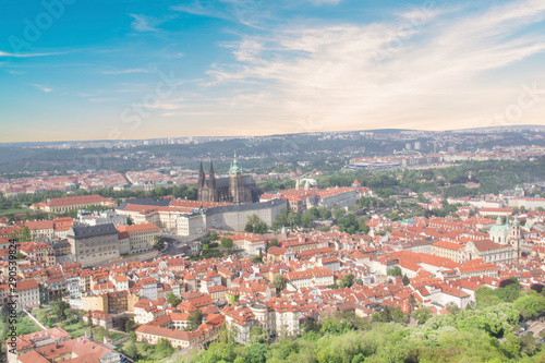 Beautiful view of St. Vitus Cathedral, Prague Castle and Mala Strana in Prague, Czech Republic