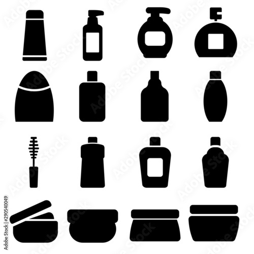 Set of different cosmetic products. Isolated on white background. Modern thin line icons for Web and Mobile. Vector illustration.