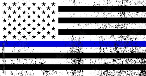 American flag with police support symbol, Thin Blue Line. Vector EPS 10