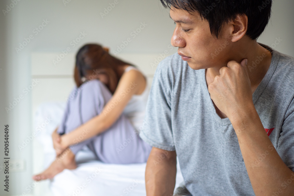 Couples are bored, stressed, upset and irritated after quarreling. Family crisis and relationship problems that come to an end Couples are bored, stressed, upset and irritated after quarreling. Family crisis and relationship problems that come to an end