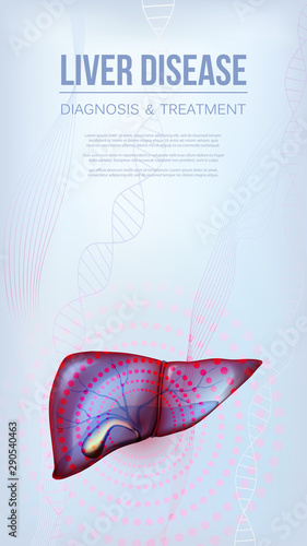 Vertical social media baner with realistic liver and gallbladder
