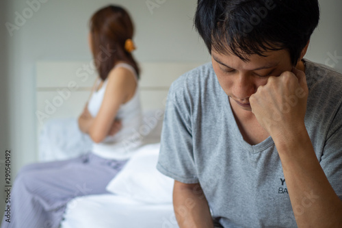 Couples are bored, stressed, upset and irritated after quarreling. Family crisis and relationship problems that come to an end