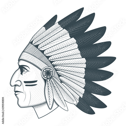American native chief head illustration