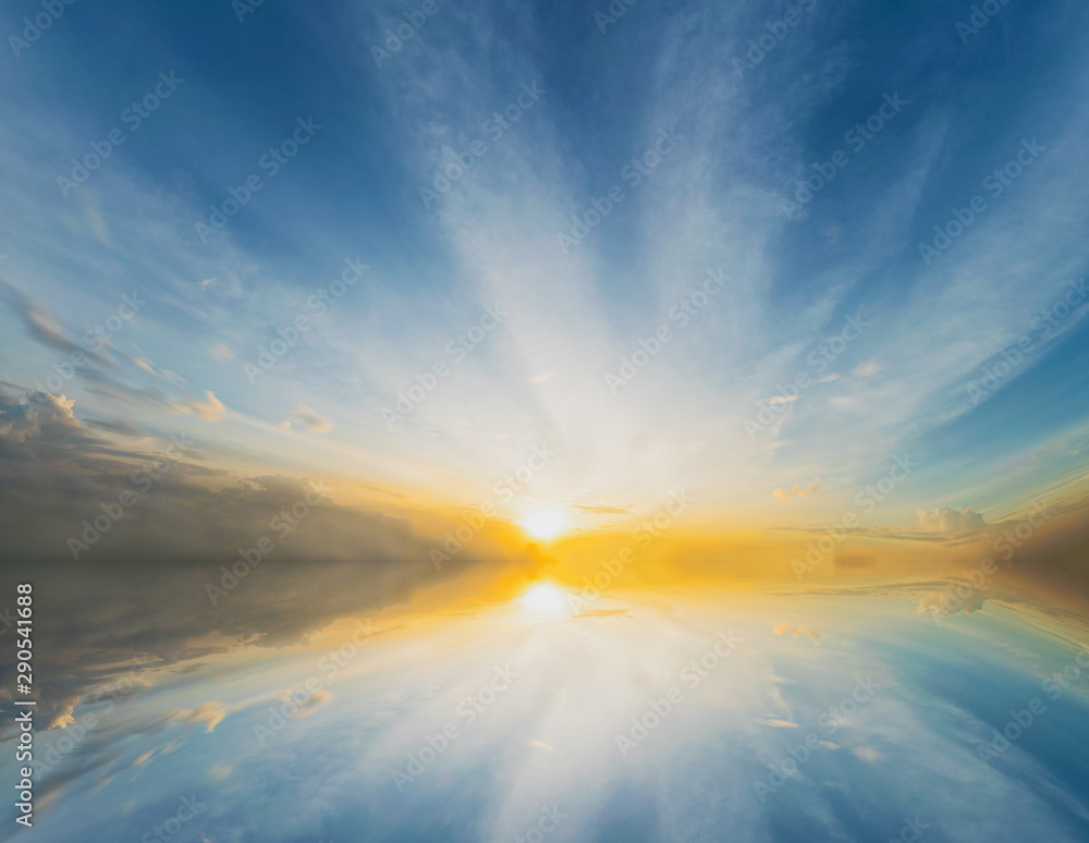 Background sky during sunset and water reflections.