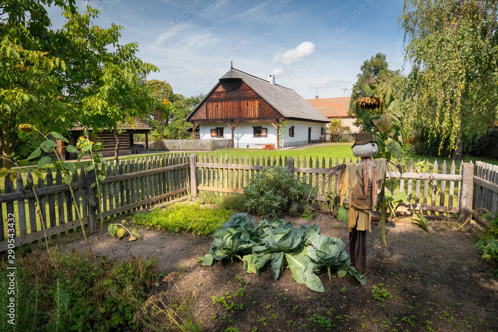 Traditional village house of 19th century in Open Air Museum in Prerov nad Labem, Czech Republic