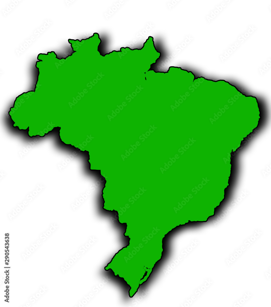 green colored brazil map and white background