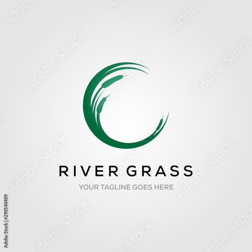 river grass green reed cattails letter c initial logo vector illustration design
