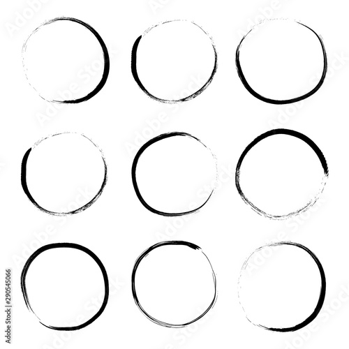 Super set of grunge hand drawn circle brush isolated on white background. Vector illustration