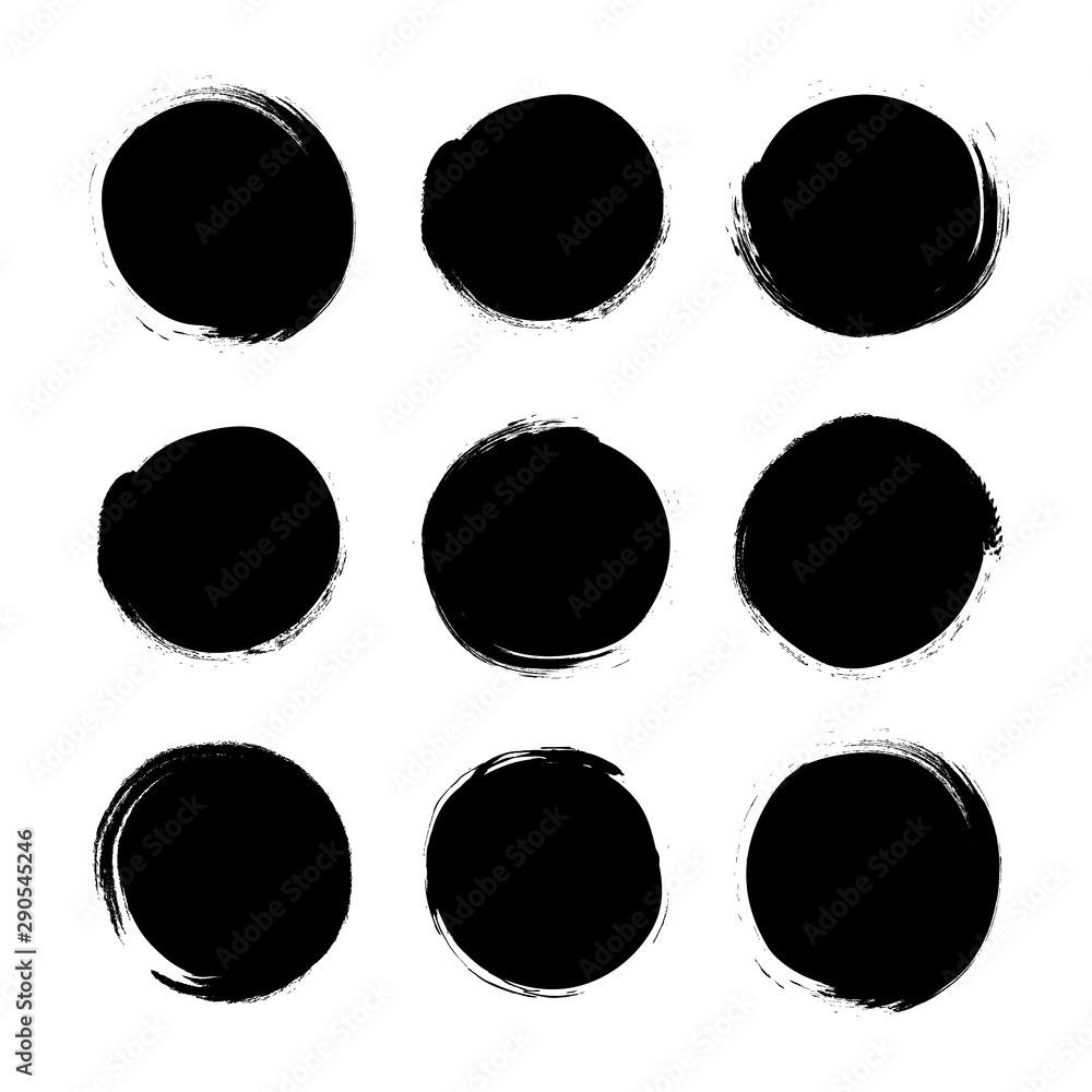 Circle textured hand drawn abstract black ink strokes set isolated on white background. Vector illustration Circle textured hand drawn abstract black ink strokes set isolated on white background. Vector illustration