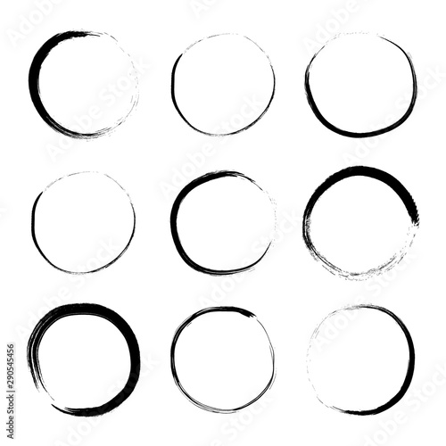 Super set of grunge hand drawn circle brush isolated on white background. Vector illustration