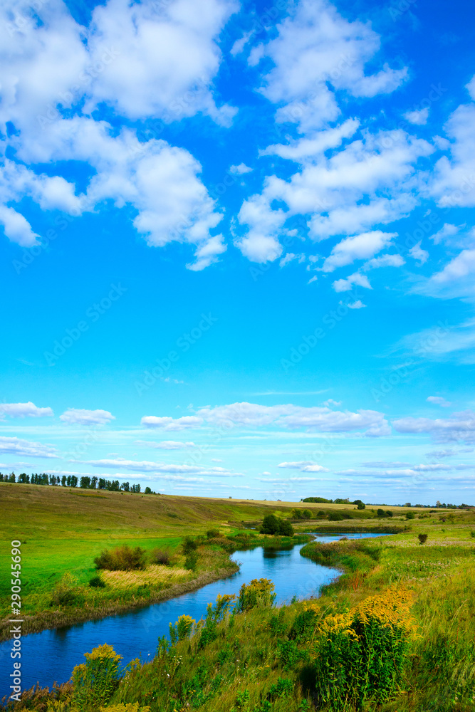 Beautiful summer scene with river and hills