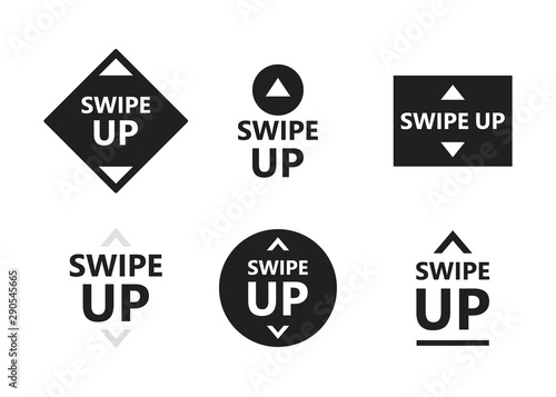 Swipe up icon set isolated on white background for social media stories, scroll pictogram. Arrow up logo for blogger