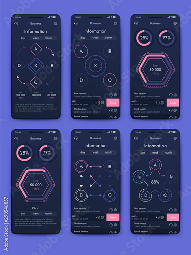 Different UI, UX, GUI screens and flat web icons for mobile apps