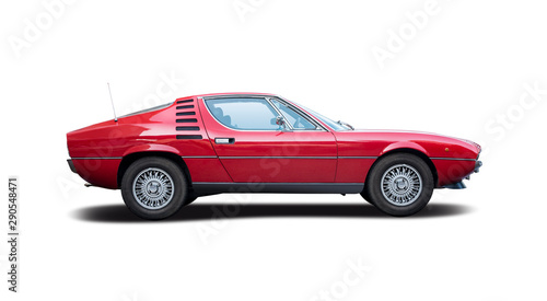 Fototapeta Naklejka Na Ścianę i Meble -  Alfa Romeo Montreal classic Italian sport car side view isolated on white